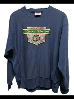 Vintage Notre Dame Sweatshirt L 90s Crable Sportswear Navy Blue Paisley One Flaw